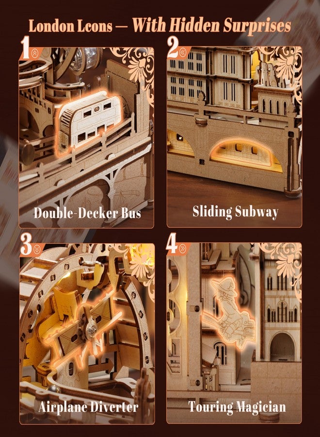 روبوتايم لعبة مسار الكرات الخشبية من روبوتايم - ألغاز خشبية ثلاثية الأبعاد للكبار EGB01، مجموعة مسار الكرات في المدينة الليلية - نماذج ألغاز خشبية للكبار للبناء - هدية لمحبي الفضاء/العلوم والتكنولوجيا والهندسة والرياضيات/الهندسة - Image 3